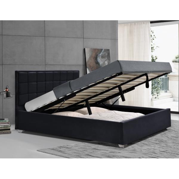 Black Plush Velvet Upholstered Gas Lift Bed Stain Resistant With Four Metal Feet