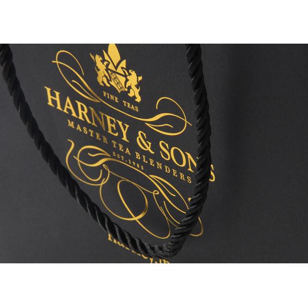 Reusable Black Paper Boutique Shopping Bags Imprinted With Silver Stamping