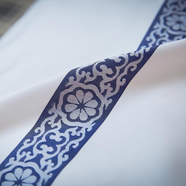 Two - Tone Jacquard Duvet Cover Set , Hotel Bed Linen 100% Cotton White Blue