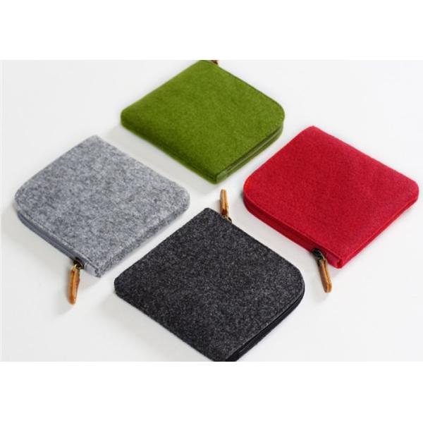 Buy 11*10*1cm Environmentally Friendly Felt Fabric Bags With Leather Zipper at wholesale prices