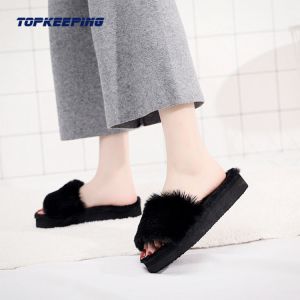 Custom Winter Outdoor Sliders Womens Fluffy For Lady