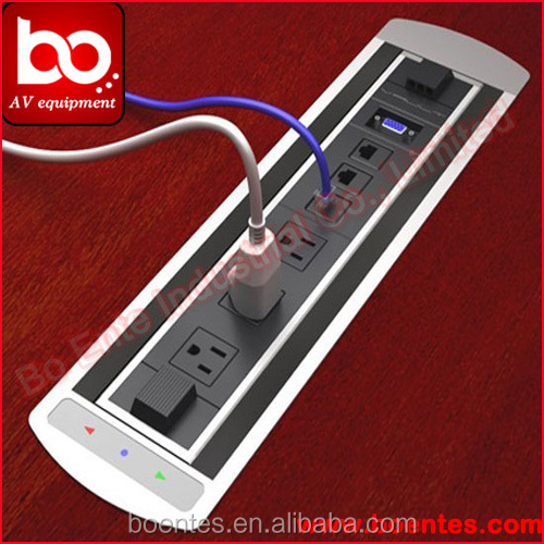 Conference Tabletop Hidden Electric Rotating Power Outlet Box / Desktop Revolving Cable Cubby