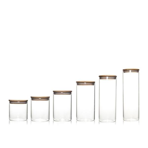 Buy Custom Design Jar Food Storage Canister Transparent Borosilicate Glass With Bamboo Cover at wholesale prices