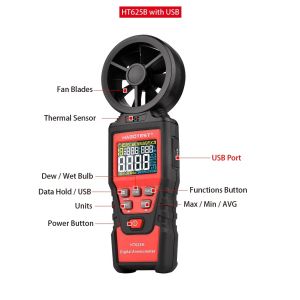 3x1.5V AAA Batteries Portable Anemometer Digital
