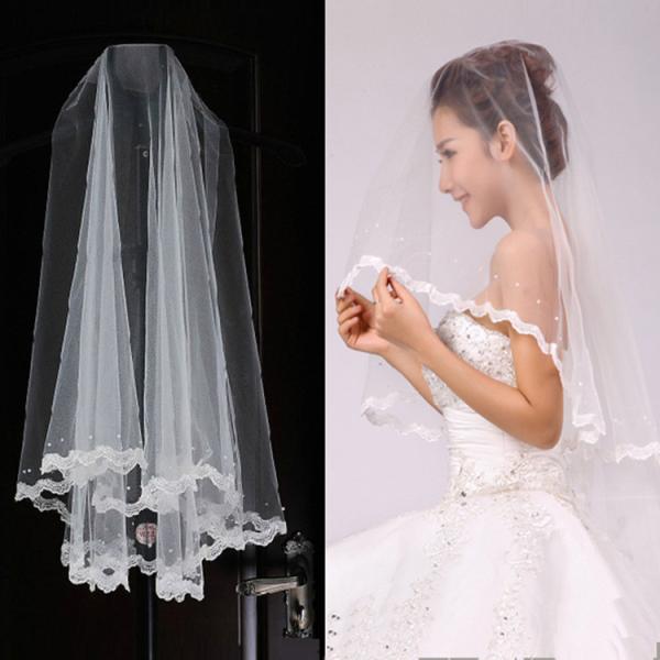 Embroidery lace with bead Ivory/White Bridal Veil with Rhinstone Wedding Accessories