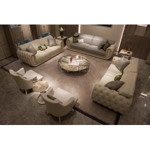 Luxury White Genuine Leather Living Room Furniture Modern Sofa Set