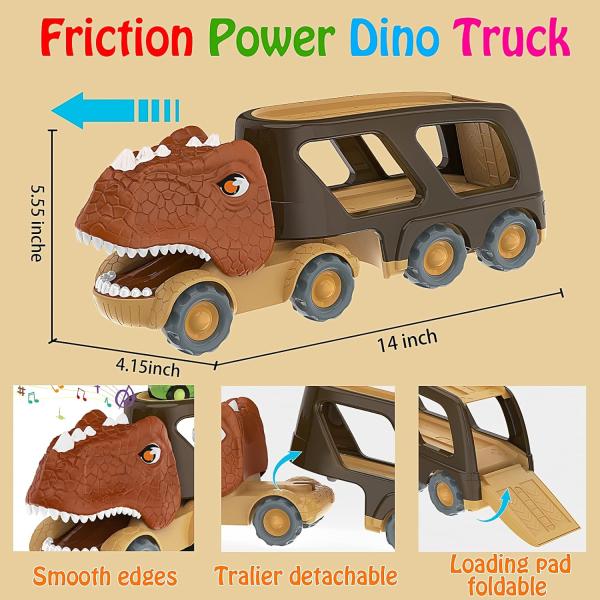 Friction Power Carrier Truck Pull Back Dino Car Dinosaur Car Toy for Kids and Toddlers