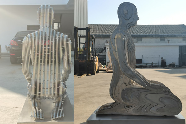 Buy Modern Brushed Stainless Steel 316 Kneeling Man Statue at wholesale prices