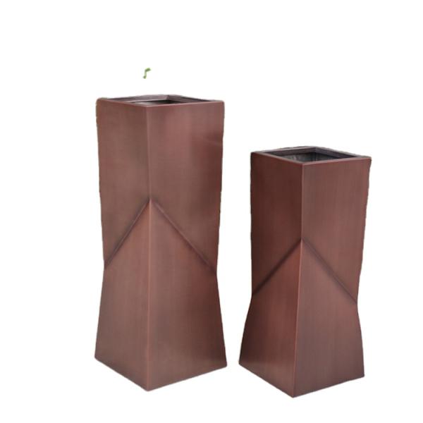 Outdoor flower planters standing metal cylinder flower pot