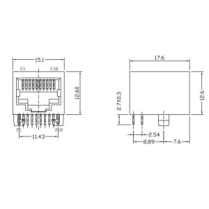 54602-9F10LF Unshielded Tab Down RJ45 Single Port Connector LPJE901NNL
