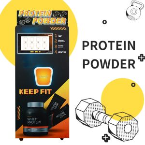 Protein Powder Vending Machine with Automatic Cup Dispensing, Background Warning