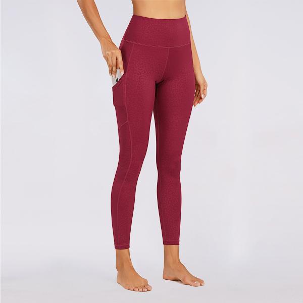 Buy Breathable Burgundy Womens Yoga Leggings OEM ODM High Rise Running Tights at wholesale prices