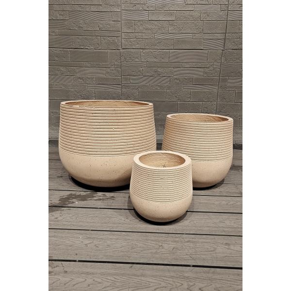 Warm Natural Beige Dual - Texture Contrast Round Fiber Clay Planter Home Decoration Project