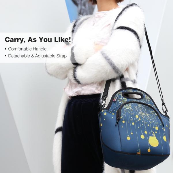 Neoprene Lunch Bag Food Carrier Science Meal Science Purse Shoulder Crossover Unisex Men Women Child Adjustable Strap
