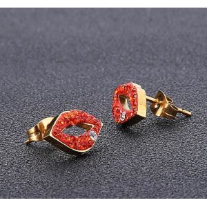 Red Diamond Stainless Steel Earring Beautiful Lip Shape Earring Jewelry