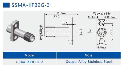50Ω SSMA 2 Holes Flange Mount Jack Mini SMA Female RF Coaxial .086 Cable Connector 18GHz