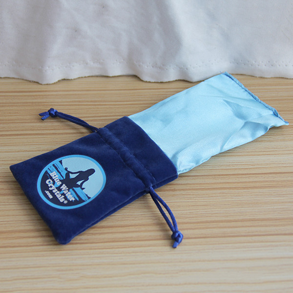 Navy Blue Crystal Stone Hot Stamping Logo Jewelry Velvet Bags