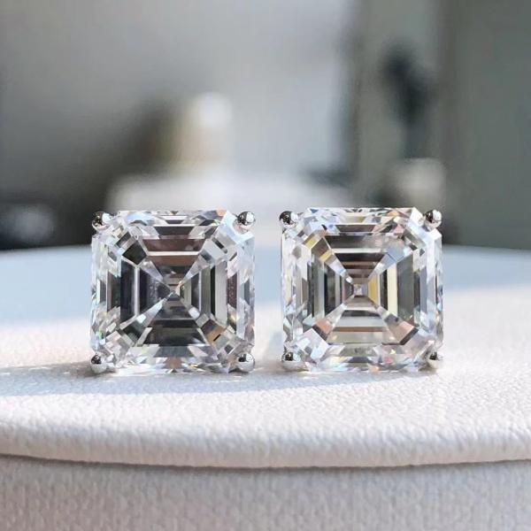 Asscher Cut Diamond Earring Stud Lab Engineered Diamonds Jewelry