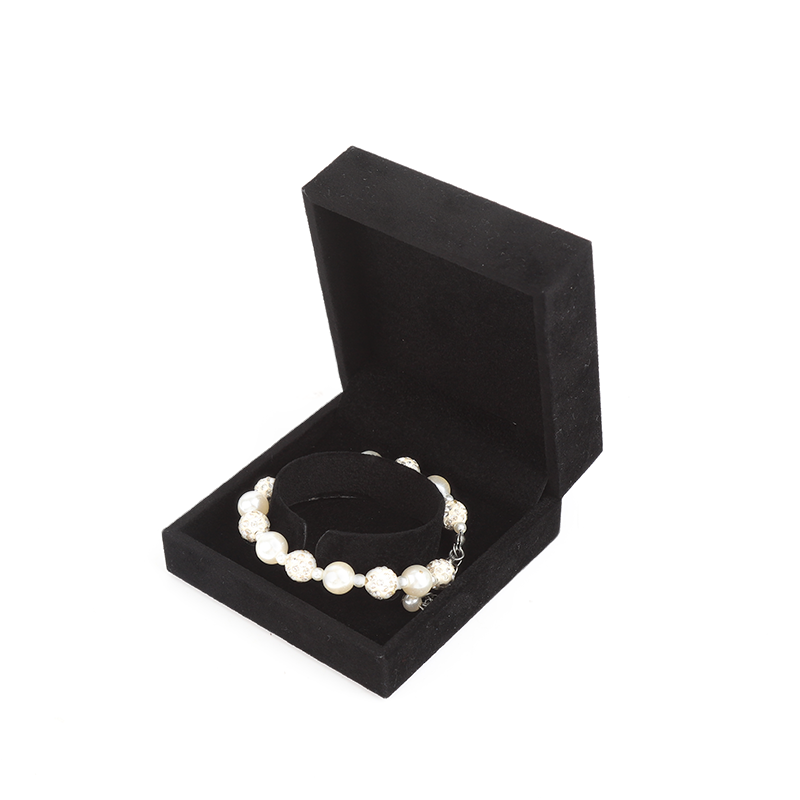 high end velvet square black jewelry box for bracelet Necklace ring packaging