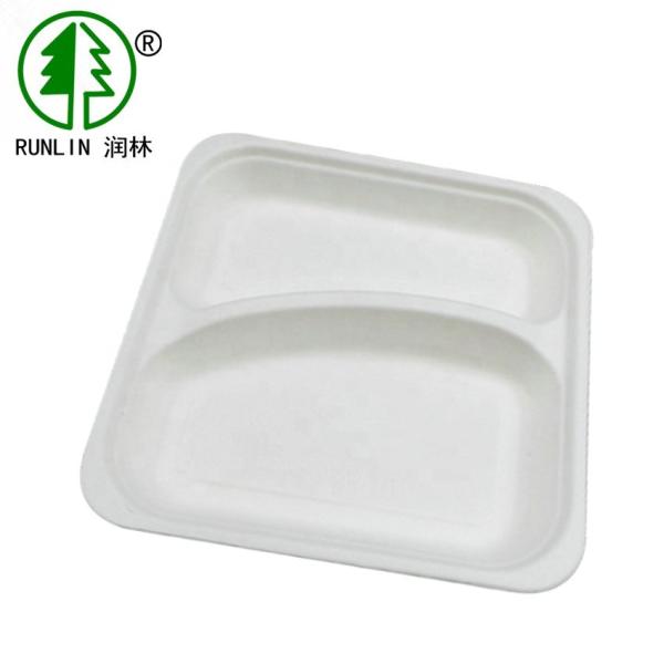 Buy 120 Deg Compostable Bagasse Disposable Cafeteria Food Trays 2 Compartment at wholesale prices