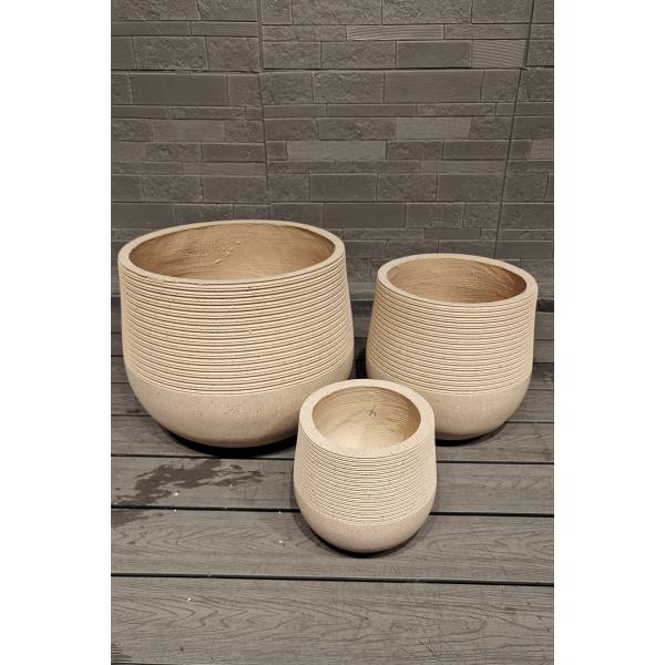 Warm Natural Beige Dual - Texture Contrast Round Fiber Clay Planter Home Decoration Project