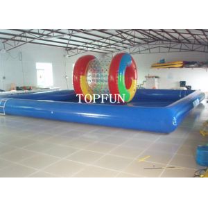 Single Pipe 10 x 6 m Blue Inflatable Water Pool For Kids With Water Roller