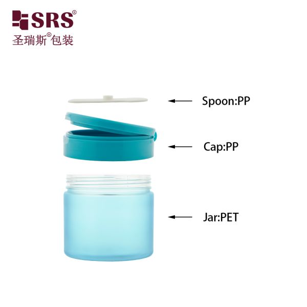PET007 200g 250g 300g Plastic PET Cream Jar With Flip Cap For Body Scrub Toner Pads Wirh Spoon