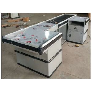 Automatic Stainless Steel Cash Checkout Counter Desk / White Reception Cashier
