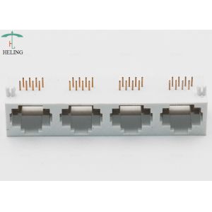 White Color RJ45 Modular Jack 1 x 4 Ports Right Angle Tab Up THT Mounting
