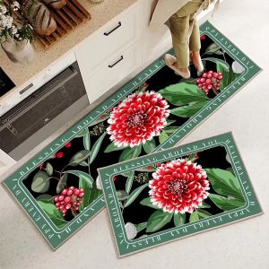 Plant Flower Printing Kitchen Floor Mats Non Slip 40*60mm Rectangle