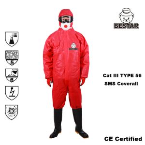 China 3 layer Nonwoven Red SMS Disposable Medical Coveralls Type 56 on sale