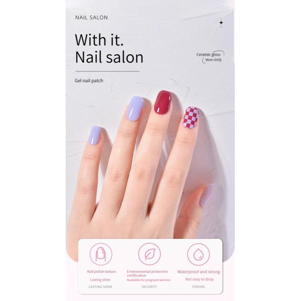 2023 Hot Selling OEM Private Label Gel Nail Sticker Art Design Semi-cured Uv Gel Nail Art Polish Wrap Strips With Lamp