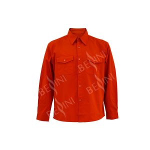 Men's 100%Cotton Twill Orange Work Shirt Long Sleeve Back Across Reflective Tape