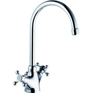 China Chrome Kitchen Faucet Mixer Tap Double Handle Contemporary Style on sale