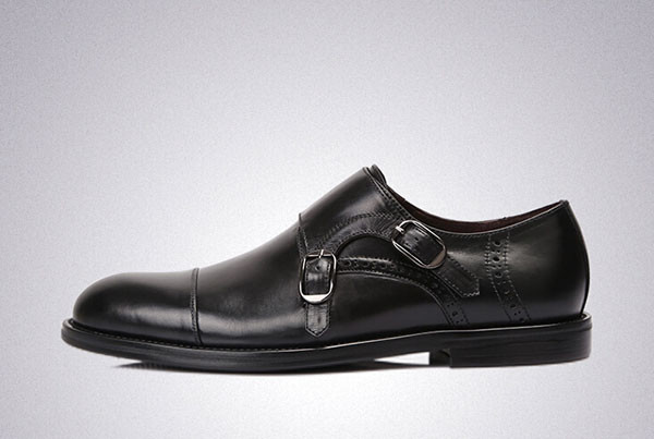 Black Mens Monk Strap Shoes , Goodyear Leather Shoes With Buckle