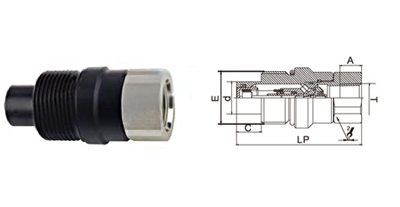 Carterberg CB-SP-6FN-VEP flat face male hydraulic quick coupling with residual pressure connection design and technical cross-section, ISO 16028 standard