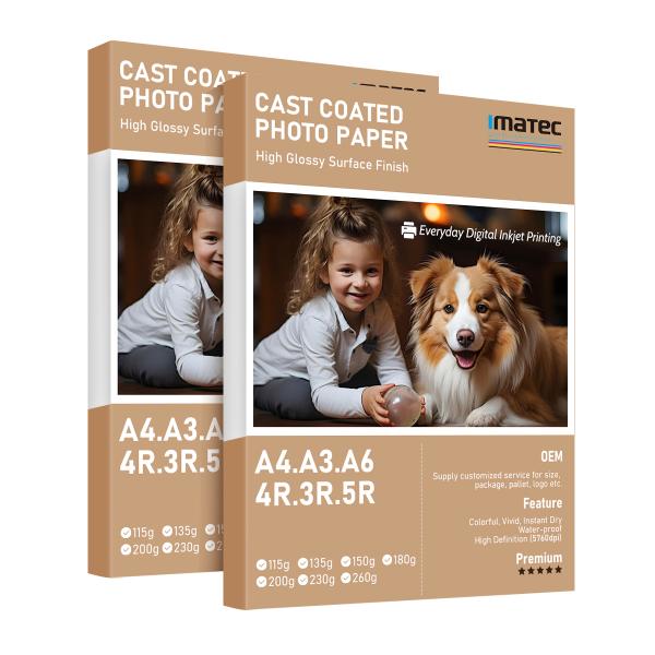 Waterproof Instant-Dry Glossy 260gsm Cast Coated Photo Paper Roll For Dye Ink Printing