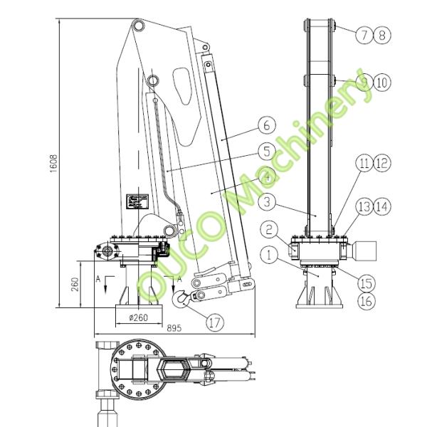 Yacht Deck Pedestal 0.35t 3.5m Telescopic Boom Crane