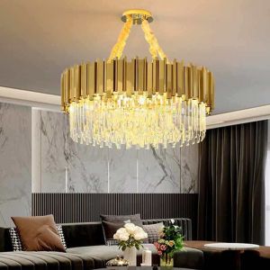 Rectangular Gold Plated Clear Crystal Ceiling Lamp , Large Hanging Chandelier