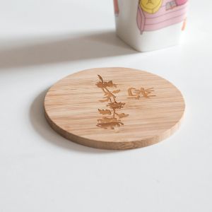 Round Laser Logo Table Bamboo Drink Coasters Funny Housewarming Gift