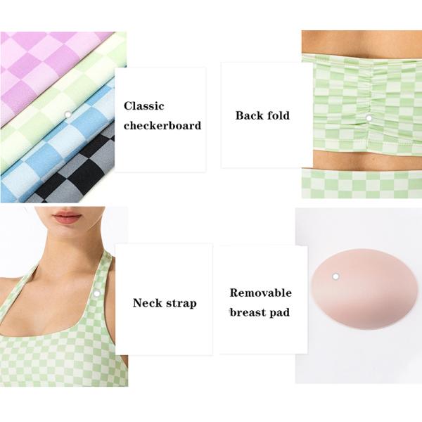 Spring Plaid Hanging Neck Womens Sports Bra Fitness Yoga Vest