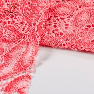 Comfortable Pink Embroidered Lace Fabric Dimensional High Stability