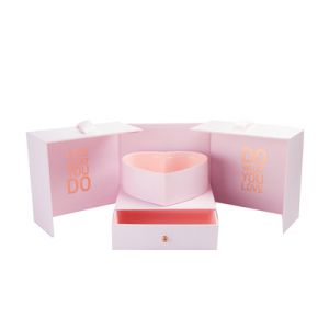 Custom Print Rose Magnet Closure Double Layer Heart Shaped Flower Box with