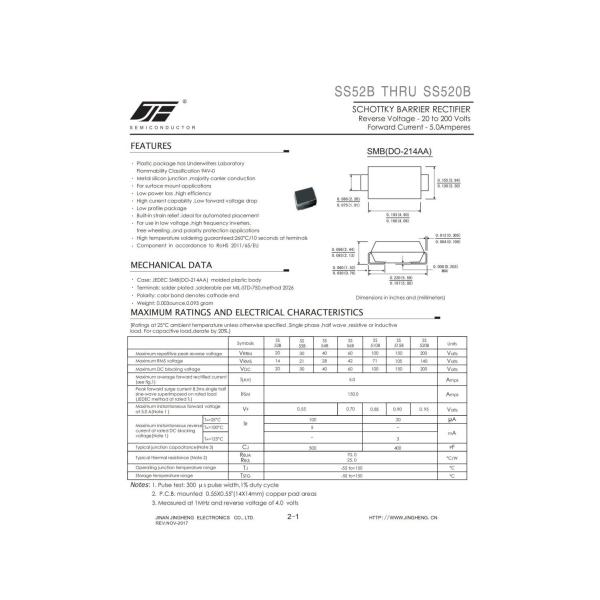 SS520B Silicon Schottky Barrier Rectifier in SMB Package for Long-lasting Performance
