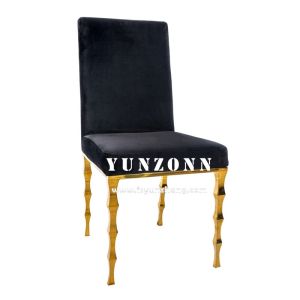 Elegant Black Velvet Stacking Banquet Chair With Bamboo Legs