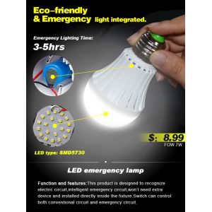 Milky / Striped SMD5730 Led Emergency Lamp 3W - 9W Eco-Friendly SEC-L-BX116