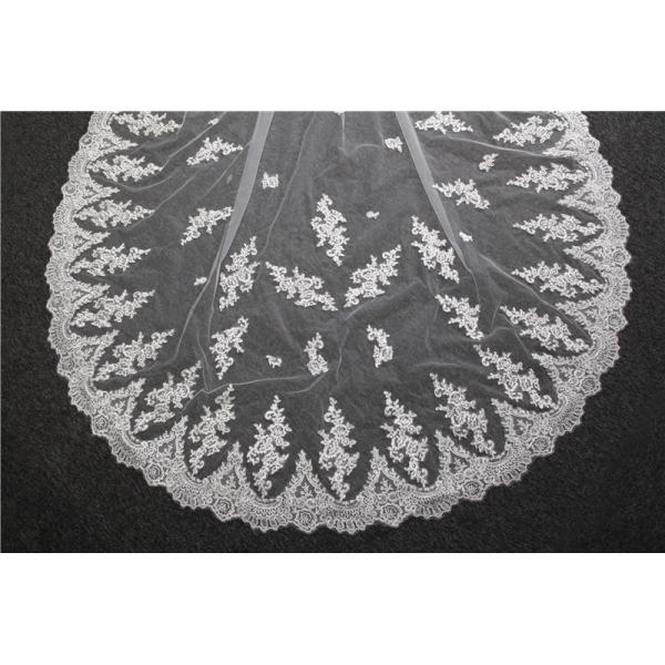 New Styles Customized Appliqued Lace 3.5m*1.8m Cathedral Tulle Bridal Wedding White Veil With Hair Comb
