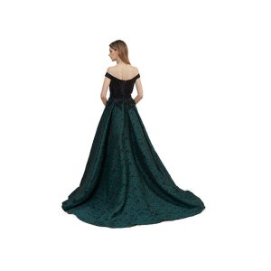 Boat Neck Arabic Evening Ball Gowns Tapestry Fabric Comfortable Dark Green