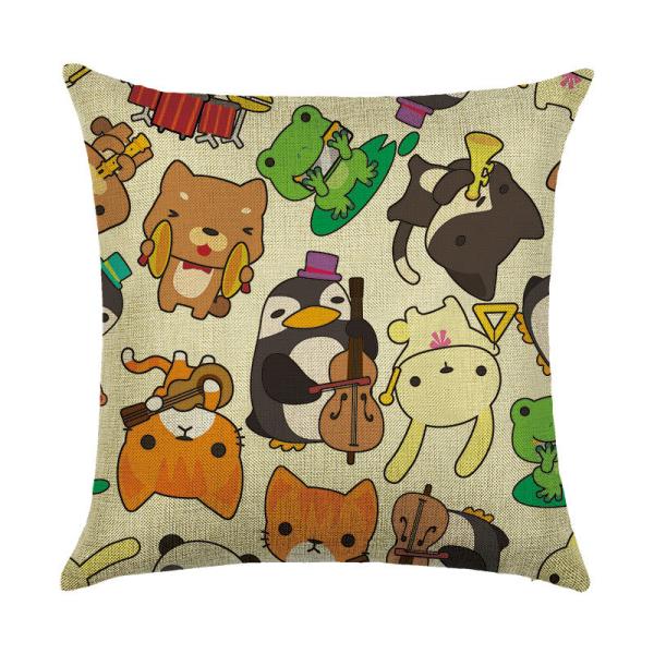 Cute Blue Elephant Print Throw Pillow Case Cover Decorative Kids Decor Geometric Animal Cushion 18x18 Cotton Linen