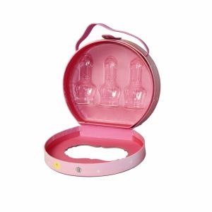 Pink Snap Closure Birthday Gift Makeup Box Round With PU Handle